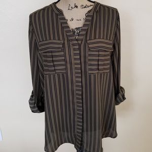 Ana olive and black striped blouse NWT